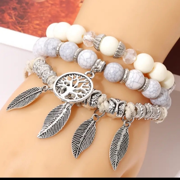 3pcs Colorful Beads Leaf Pendant Bracelet - Picture 5 of 6